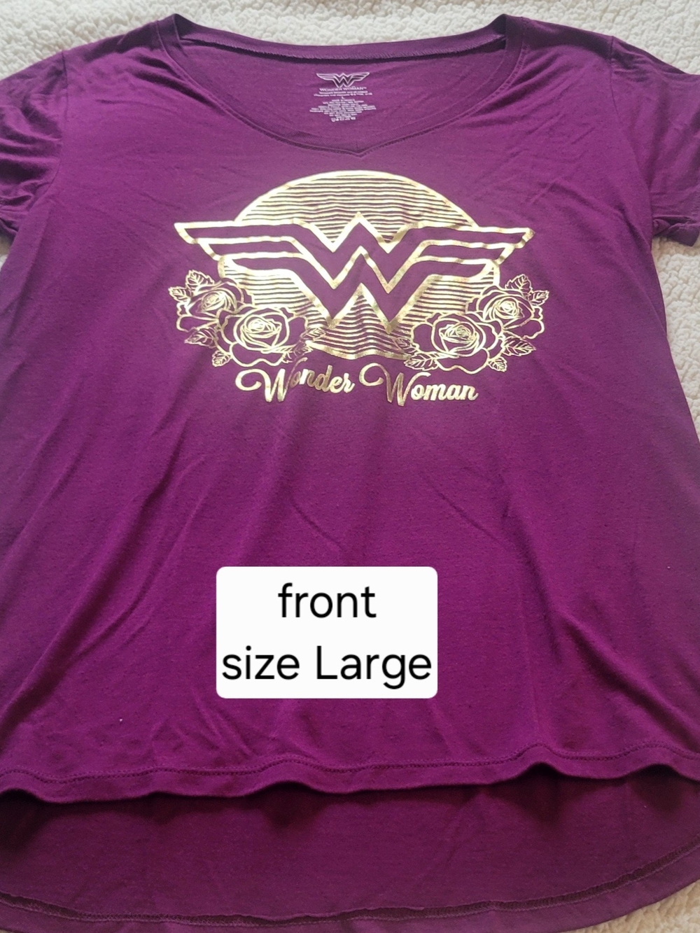 Metallic Emblem V-Neck Tee - Purple Size Large